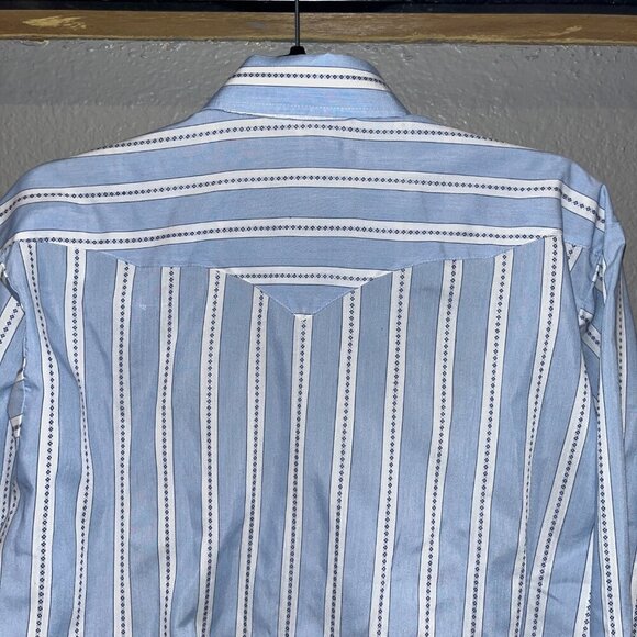 VTG. PANHANDLE SLIM Permanent Press Striped Pearl Snap Western Shirt 16.5" X 35" - Picture 7 of 14